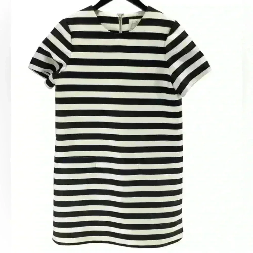 Kate Spade New York Black and Cream Midi Cotton/Silk Zippered Back Womens Size 8